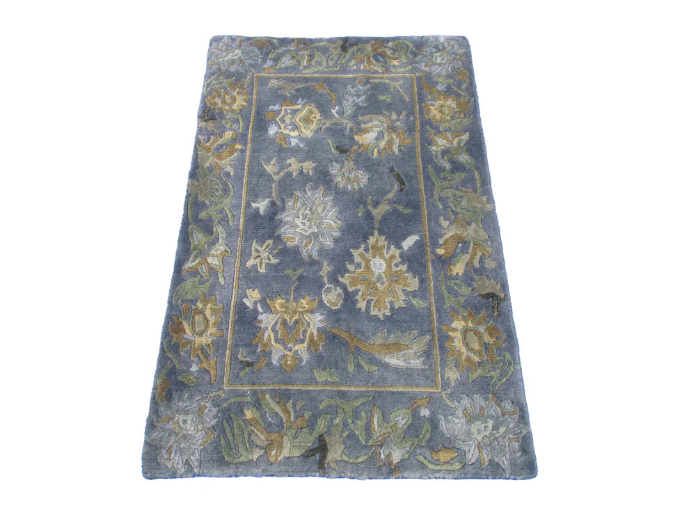 Floral Wool 3.0X2.0 feet Rug – Vintage Style Area Carpet