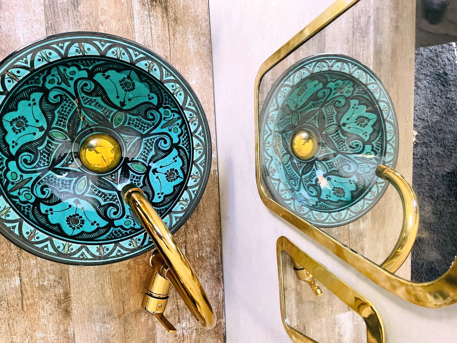 Handmade Moroccan Ceramic Sink β Artisan Vessel Basin, Hand Painted Boho Washbasin, Rustic Bathroom Decor, Turquoise Pottery Lavabo