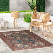 Kilim Medallion Area Rug -Intricate Geometric Motifs Mat-Teal Persian Carpet-Afghan Inspired Throw Rug-Traditional Bohemian Floor Accent Rug