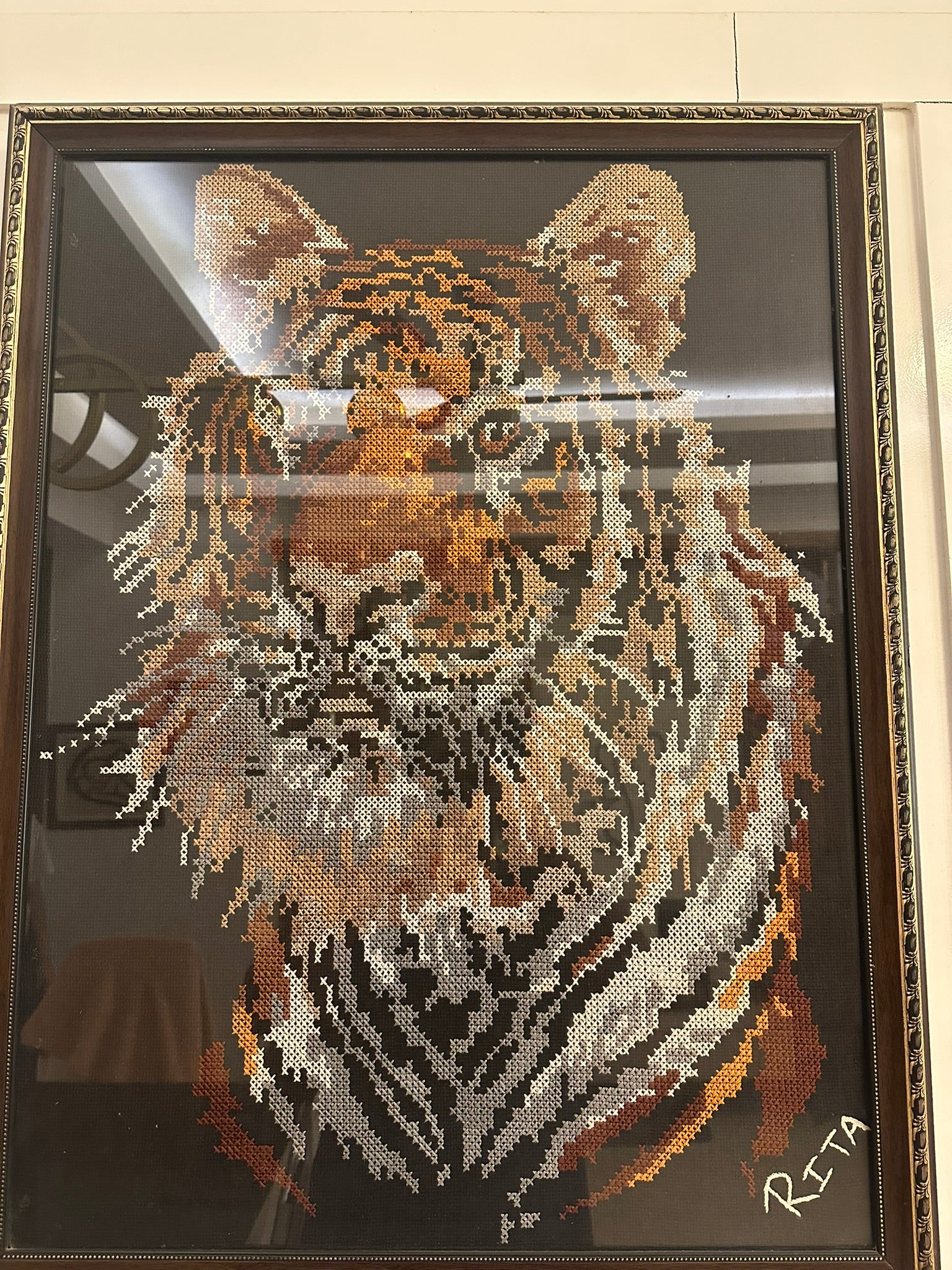 Gorgeous Vintage Tapestry Picture of a Tiger Head Study, Beautiful Condition