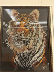 Gorgeous Vintage Tapestry Picture of a Tiger Head Study, Beautiful Condition