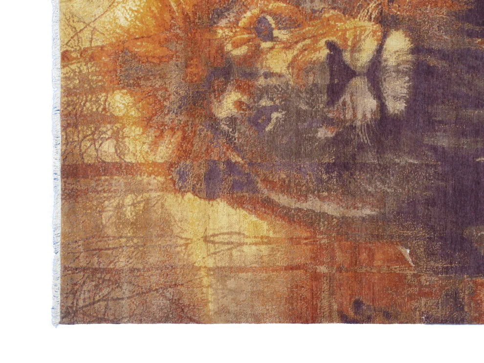 Majestic Lion Design Handmade Silk Rug