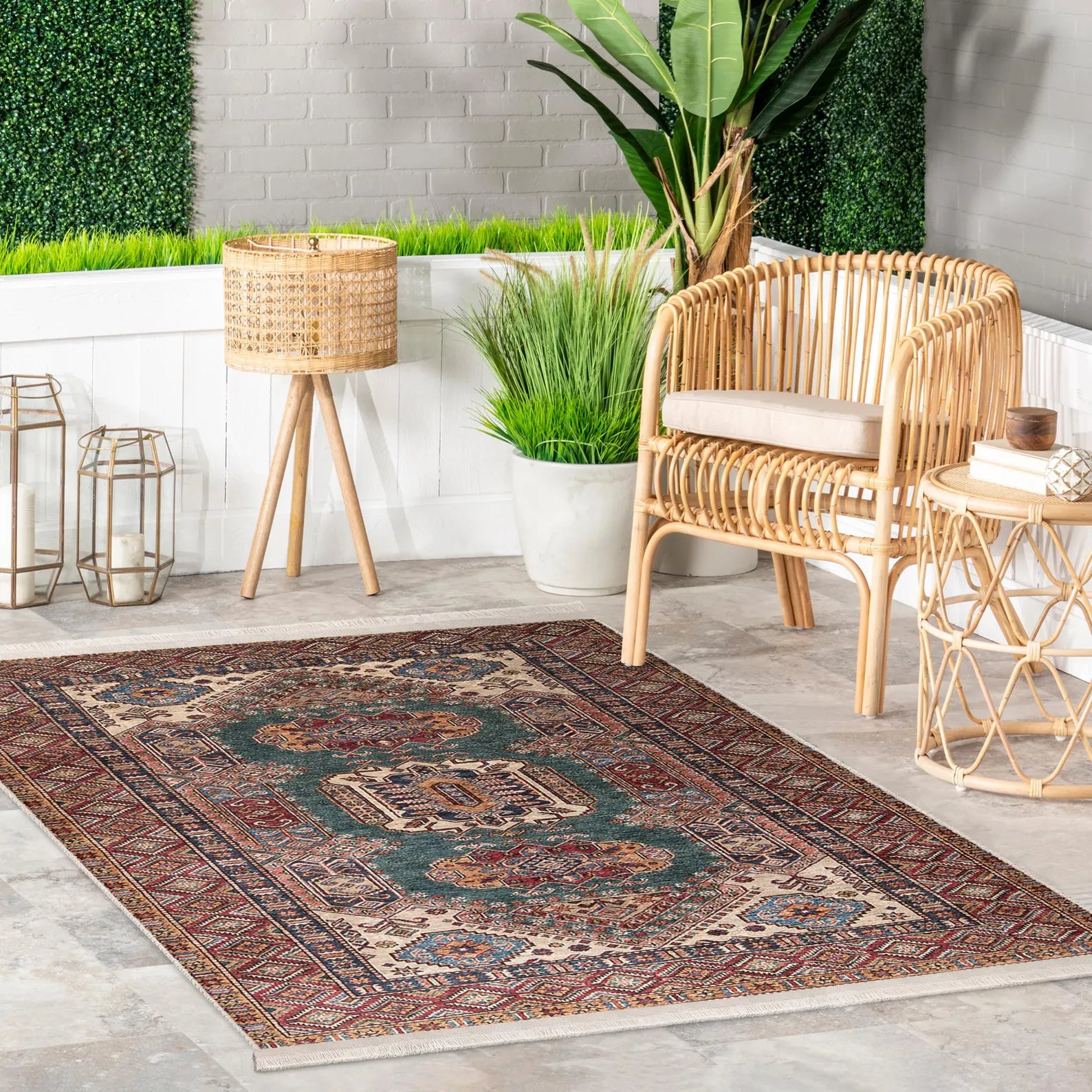 Kilim Medallion Area Rug -Intricate Geometric Motifs Mat-Teal Persian Carpet-Afghan Inspired Throw Rug-Traditional Bohemian Floor Accent Rug