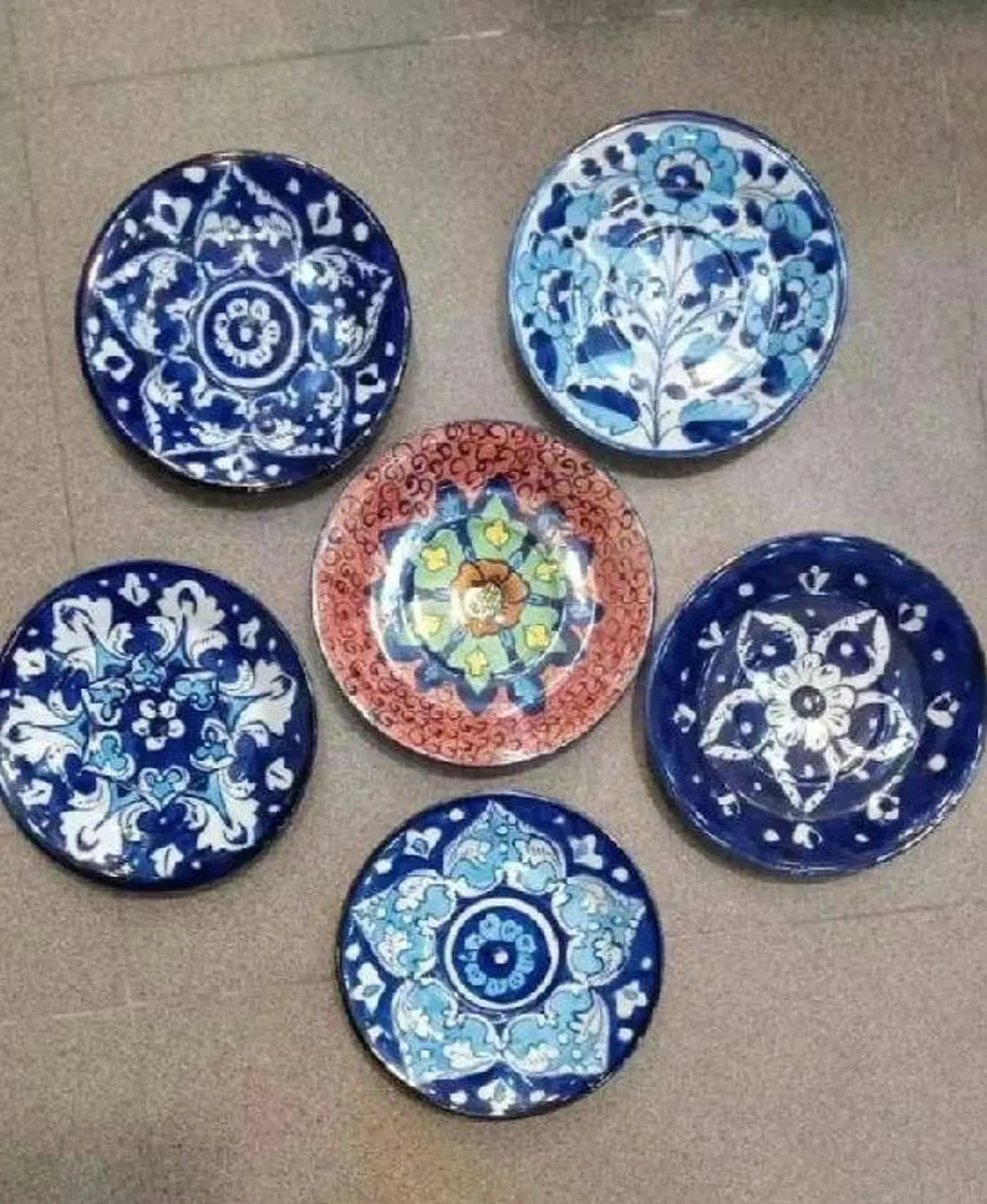 Blue pottery wall hanging plates