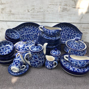Handmade Blue Pottery Dinnerware Tea Set: Palestinian Hebron & Multani Floral Style