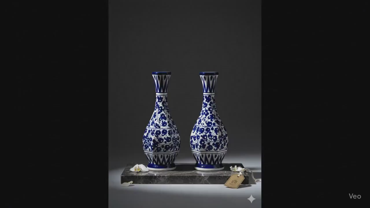 Load video: Blue Floral Ceramic Vases