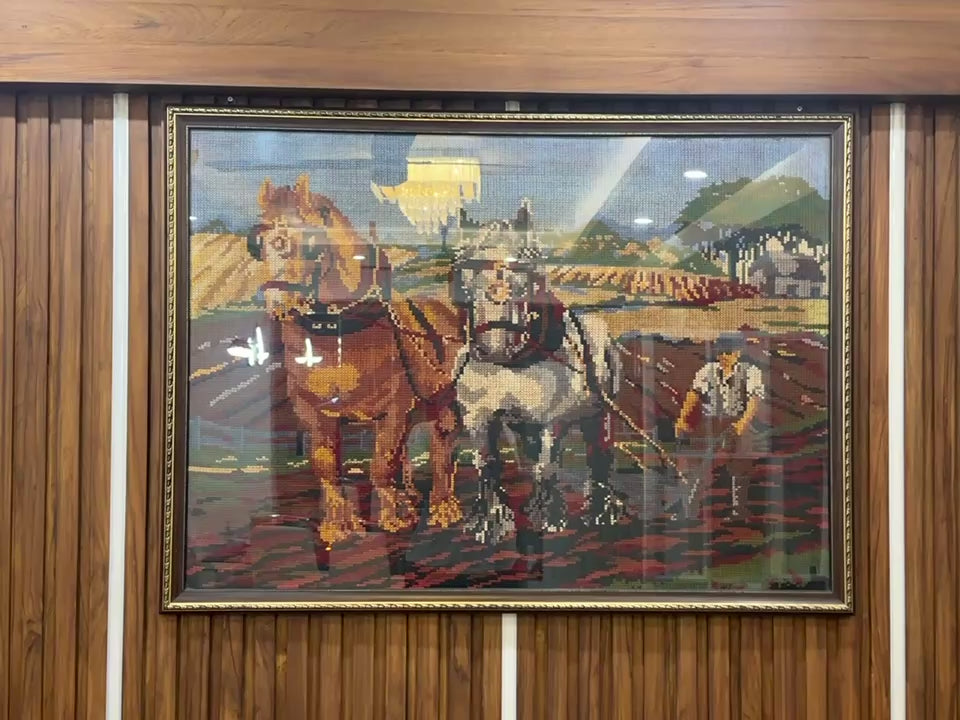 Load video: Handmade Vintage Tapestry (Gobelin/Goblin) Working Farm Scene